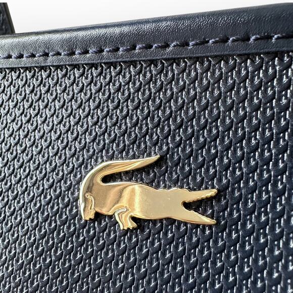 Lacoste Chantago Navy Blue Tote Bag in Piqué Leather - Picture 11 of 13